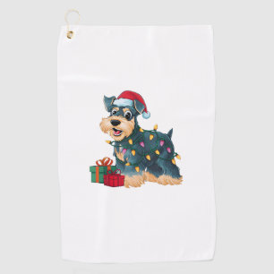 Xmas Lighting Santa Giant Schnauzer Dog Christmas Golf Towel