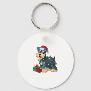 Xmas Lighting Santa Giant Schnauzer Dog Christmas Keychain