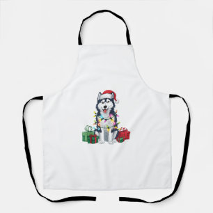 Xmas Lighting Santa Hat Alaskan Husky Dog Christma Apron