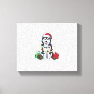 Xmas Lighting Santa Hat Alaskan Husky Dog Christma Canvas Print