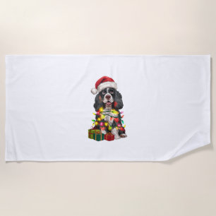 Xmas Lighting Santa Hat Alaskan Malamute Dog Chris Beach Towel