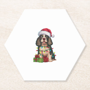 Xmas Lighting Santa Hat Alaskan Malamute Dog Chris Paper Coaster
