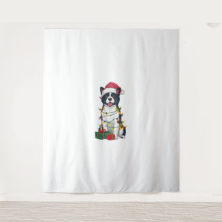 Xmas Lighting Santa Hat American Akita Dog Christm Tapestry