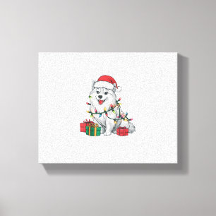 Xmas Lighting Santa Hat American Eskimo Dog Christ Canvas Print