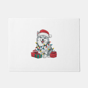 Xmas Lighting Santa Hat American Eskimo Dog Christ Doormat