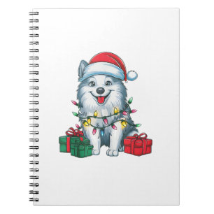 Xmas Lighting Santa Hat American Eskimo Dog Christ Notebook