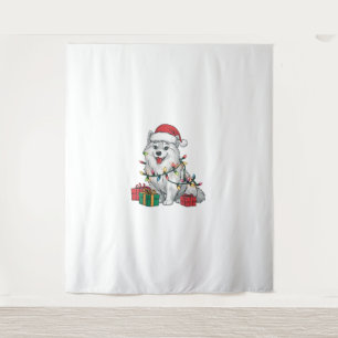 Xmas Lighting Santa Hat American Eskimo Dog Christ Tapestry
