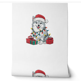Xmas Lighting Santa Hat American Eskimo Dog Christ Wallpaper