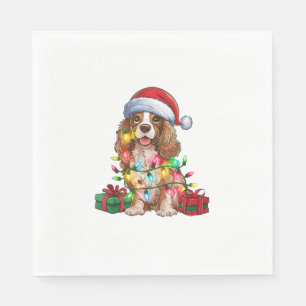 Xmas Lighting Santa Hat American Water Spaniel Dog Napkin
