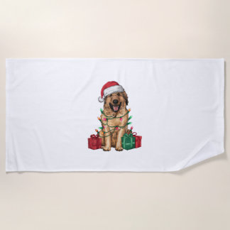 Xmas Lighting Santa Hat Anatolian Shepherd Dog Chr Beach Towel