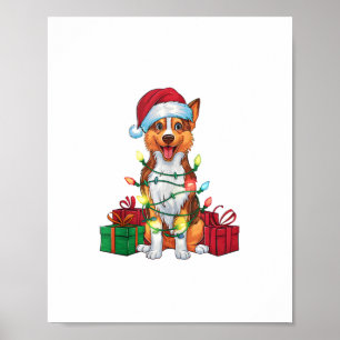 Xmas Lighting Santa Hat Australian Kelpie Dog Chri Poster