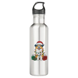 Xmas Lighting Santa Hat Australian Shepherd Dog Ch 710 Ml Water Bottle