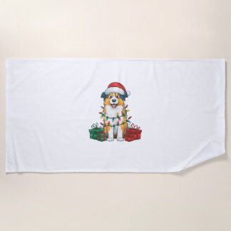 Xmas Lighting Santa Hat Australian Shepherd Dog Ch Beach Towel
