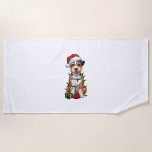 Xmas Lighting Santa Hat Australian Terrier Dog Chr Beach Towel