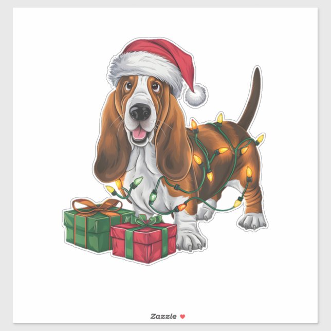 Xmas Lighting Santa Hat Basset Hound Dog Christmas (Sheet)