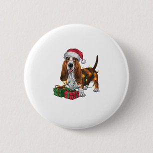 Xmas Lighting Santa Hat Basset Hound Dog Christmas 2 Inch Round Button