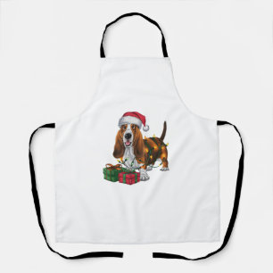 Xmas Lighting Santa Hat Basset Hound Dog Christmas Apron
