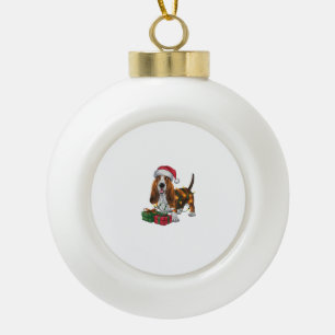 Xmas Lighting Santa Hat Basset Hound Dog Christmas Ceramic Ball Christmas Ornament