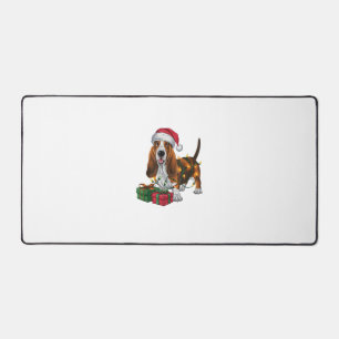 Xmas Lighting Santa Hat Basset Hound Dog Christmas Desk Mat