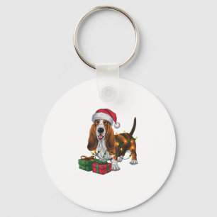 Xmas Lighting Santa Hat Basset Hound Dog Christmas Keychain