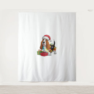 Xmas Lighting Santa Hat Basset Hound Dog Christmas Tapestry