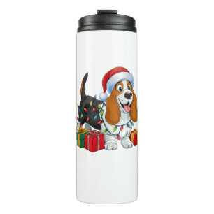 Xmas Lighting Santa Hat Basset Hound Dog Christmas Thermal Tumbler