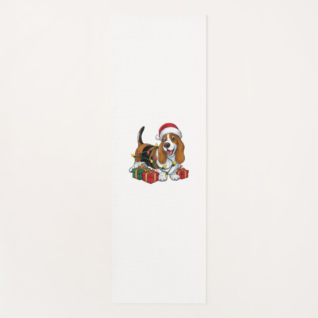 Xmas Lighting Santa Hat Basset Hound Dog Christmas Yoga Mat (Front)