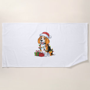Xmas Lighting Santa Hat Beagle Dog Christmas  Beach Towel