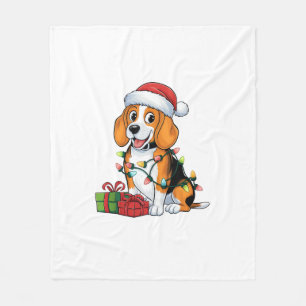Xmas Lighting Santa Hat Beagle Dog Christmas  Fleece Blanket