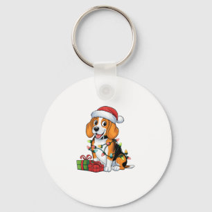 Xmas Lighting Santa Hat Beagle Dog Christmas Keychain