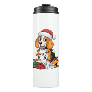 Xmas Lighting Santa Hat Beagle Dog Christmas Thermal Tumbler