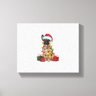 Xmas Lighting Santa Hat Belgian Malinois Dog Chris Canvas Print