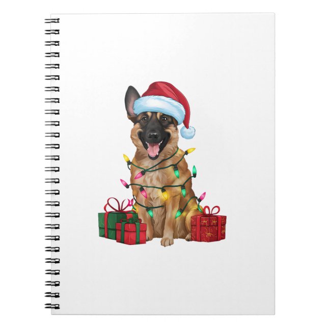 Xmas Lighting Santa Hat Belgian Malinois Dog Chris Notebook (Front)