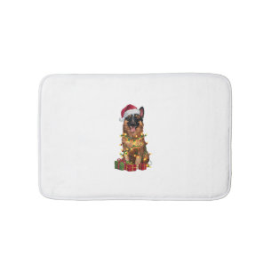 Xmas Lighting Santa Hat Belgian Tervuren Dog Chris Bath Mat