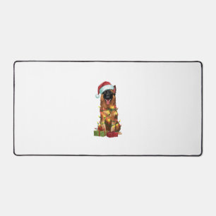 Xmas Lighting Santa Hat Belgian Tervuren Dog Chris Desk Mat