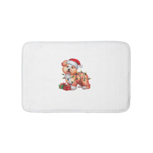 Xmas Lighting Santa Hat Bichon Dog Christmas Bath Mat