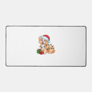 Xmas Lighting Santa Hat Bichon Frise Dog Christmas Desk Mat