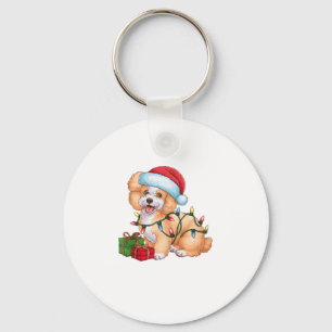 Xmas Lighting Santa Hat Bichon Frise Dog Christmas Keychain