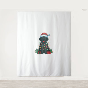 Xmas Lighting Santa Hat Black Golden Retriever Dog Tapestry