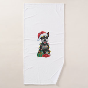 Xmas Lighting Santa Hat Black Russian Terrier Dog Bath Towel