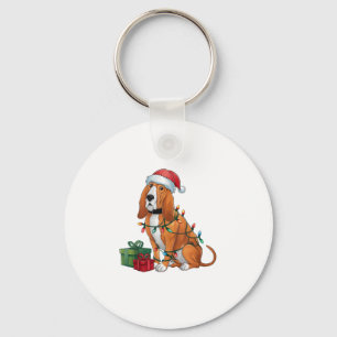 Xmas Lighting Santa Hat Bloodhound Dog Christmas Keychain