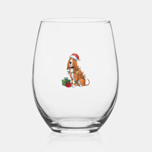 Xmas Lighting Santa Hat Bloodhound Dog Christmas Stemless Wine Glass