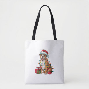 Xmas Lighting Santa Hat Boerboel Dog Christmas Tote Bag