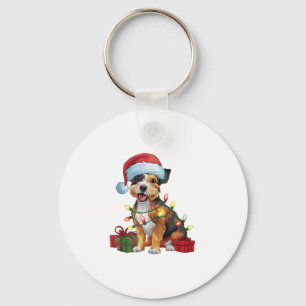 Xmas Lighting Santa Hat Border Terrier Dog Christm Keychain
