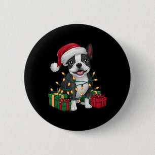 Xmas Lighting Santa Hat Boston Terrier Dog Christm 2 Inch Round Button