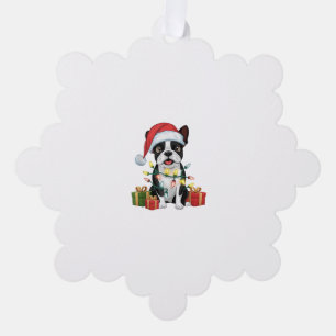 Xmas Lighting Santa Hat Boston Terrier Dog Christm Ornament Card