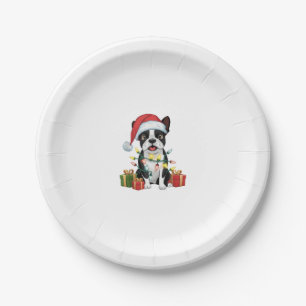 Xmas Lighting Santa Hat Boston Terrier Dog Christm Paper Plate