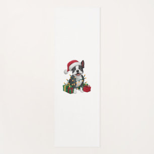 Xmas Lighting Santa Hat Boston Terrier Dog Christm Yoga Mat