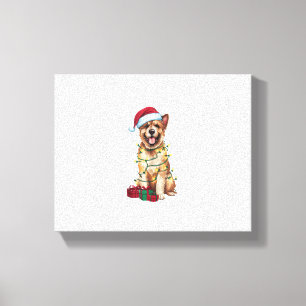 Xmas Lighting Santa Hat Bouvier des Flandres Dog C Canvas Print