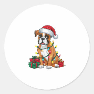 Xmas Lighting Santa Hat Boxer Dog Christmas  Classic Round Sticker